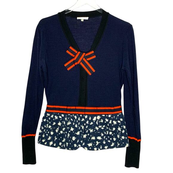Paule Ka L Navy Cardigan Sweater Peplum Hem Bow Detail Twee Aesthetic Quirky - Picture 1 of 8